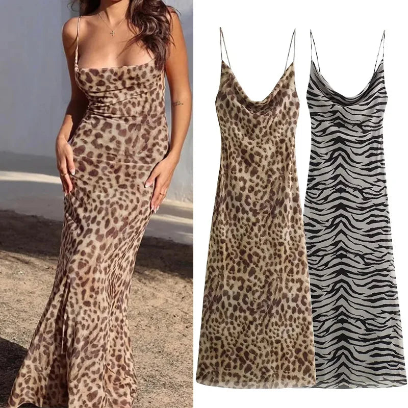 Robe Longue Satinée Imprimé Léopard ou Zèbre