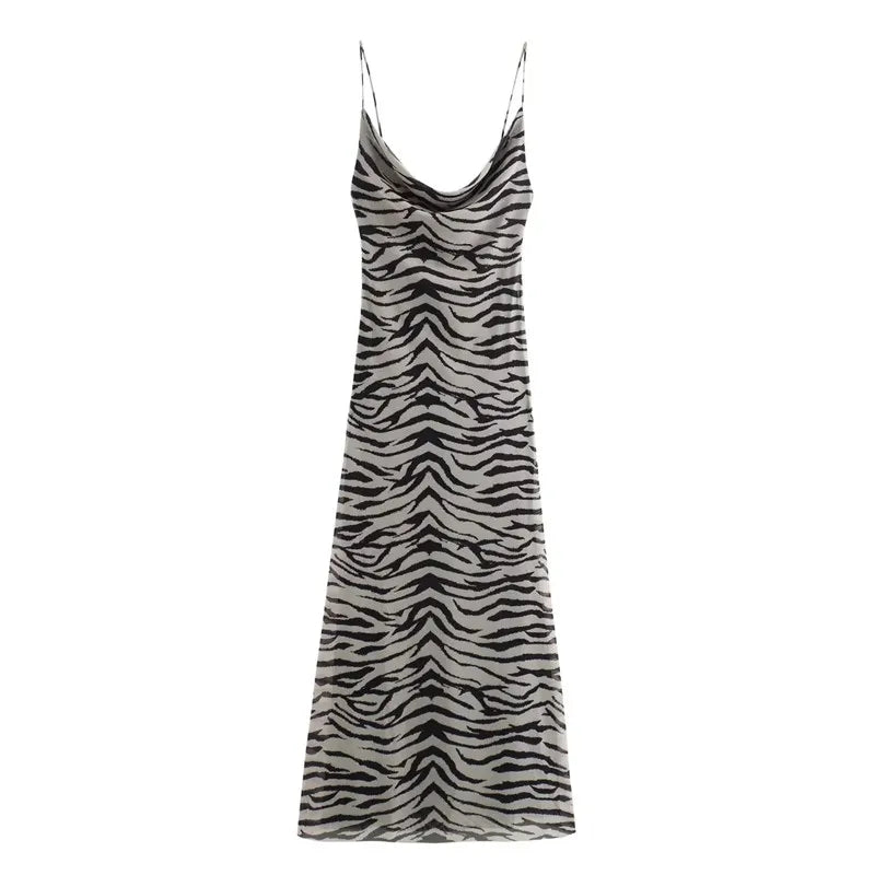 Robe Longue Satinée Imprimé Léopard ou Zèbre