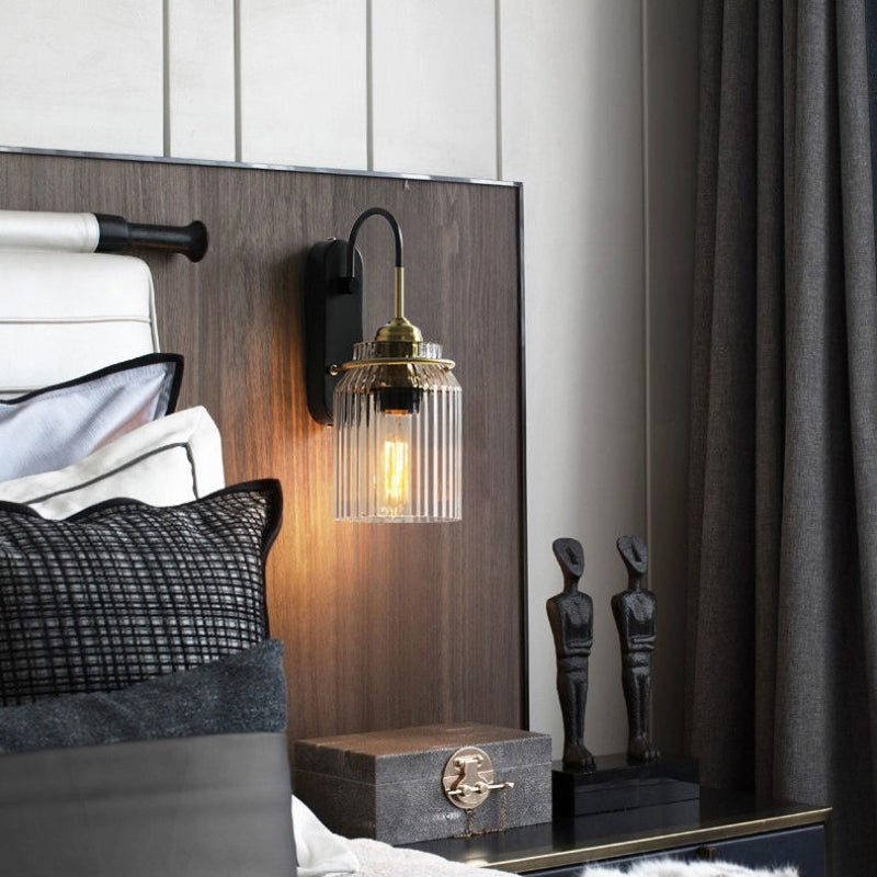 Vintage Style Wall Sconce With Ribbed Glass Shade