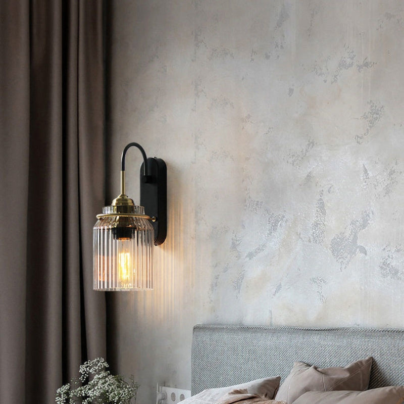 Vintage Style Wall Sconce With Ribbed Glass Shade