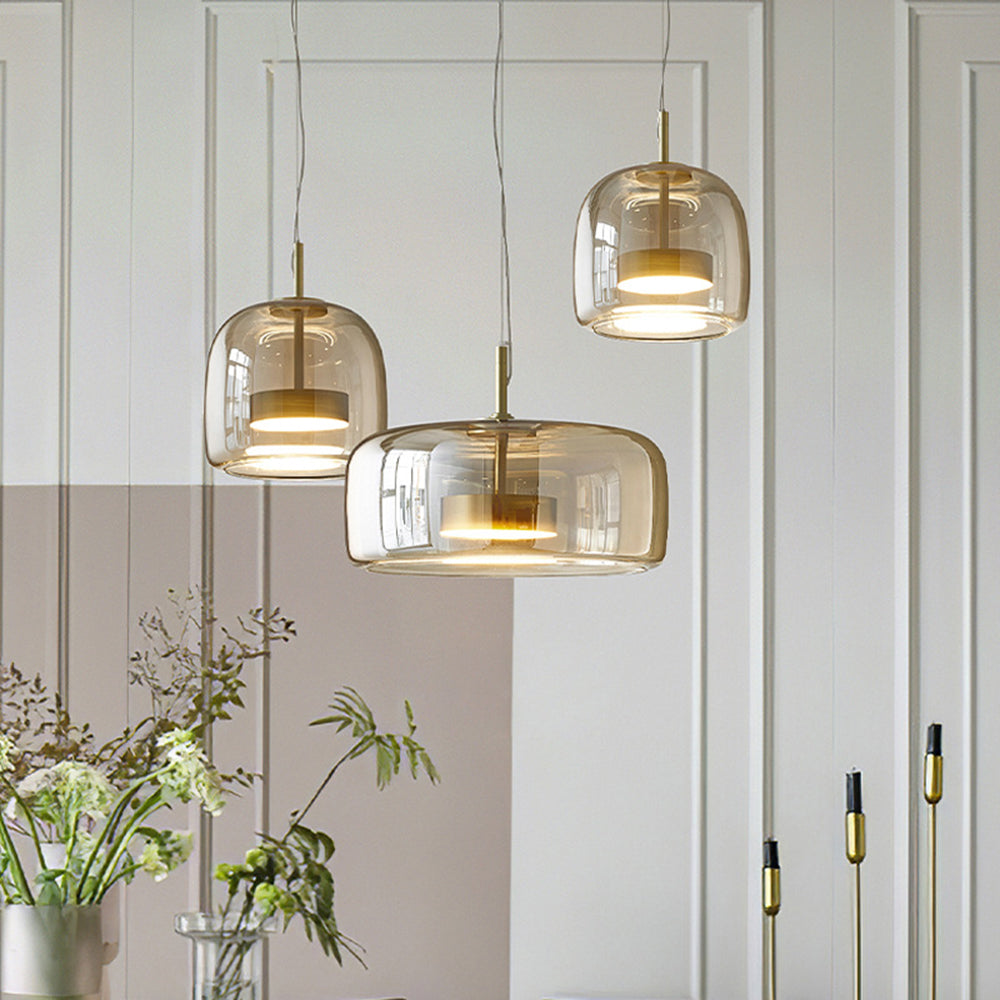 Hailie Retro LED Pendant Lights Gold Amber Metal Glass Bedroom lamp