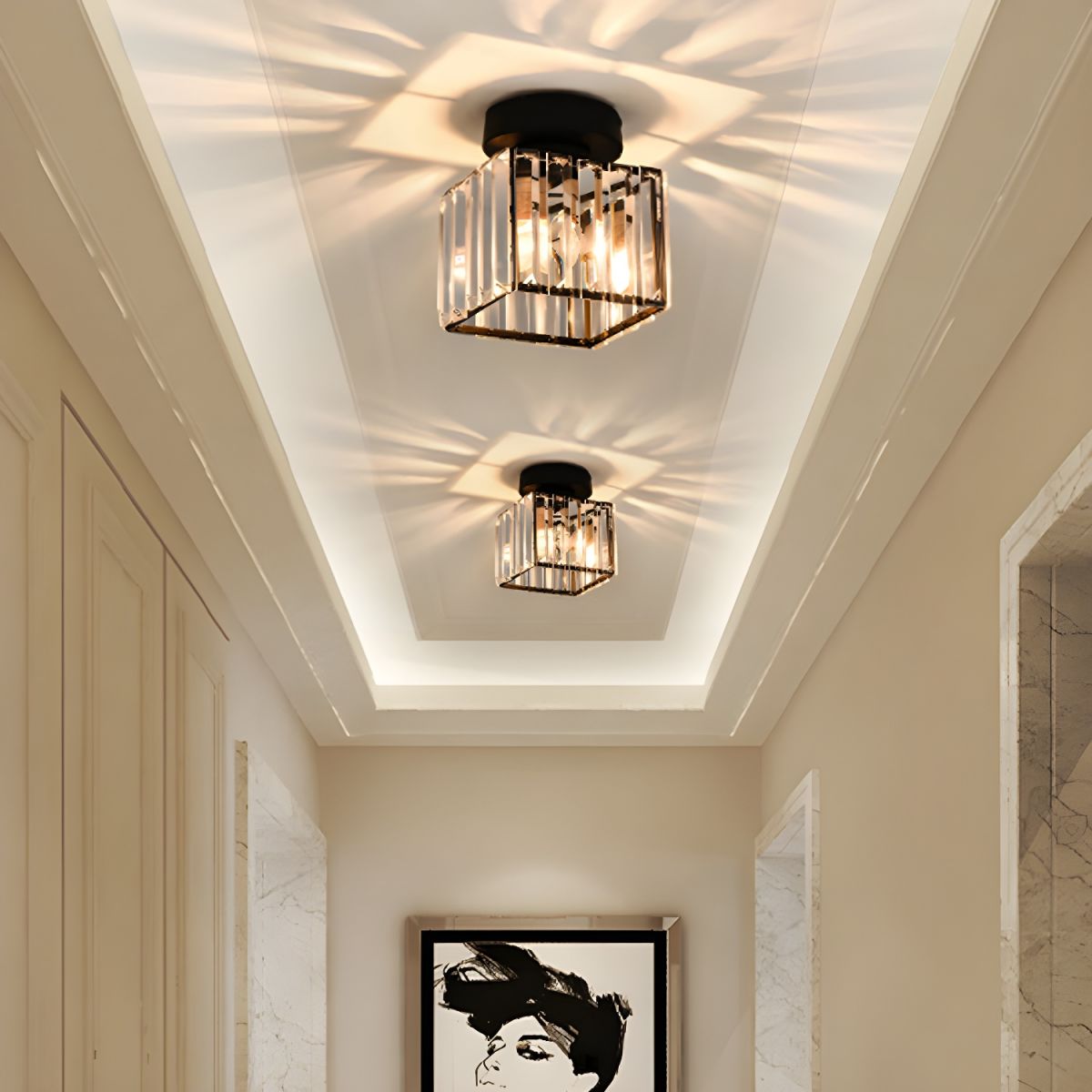 Vellina - Crystal ceiling lamp - Black Metal & K9 Crystal flush mount