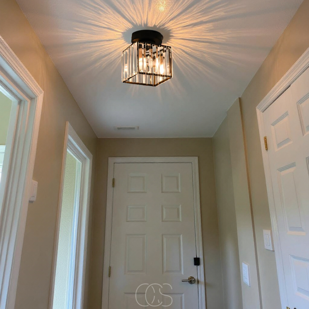 Vellina - Crystal ceiling lamp - Black Metal & K9 Crystal flush mount