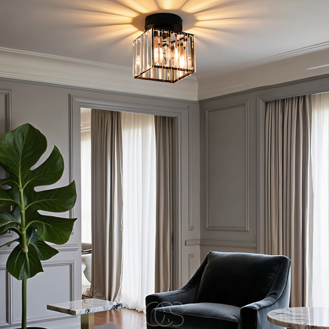 Vellina - Crystal ceiling lamp - Black Metal & K9 Crystal flush mount
