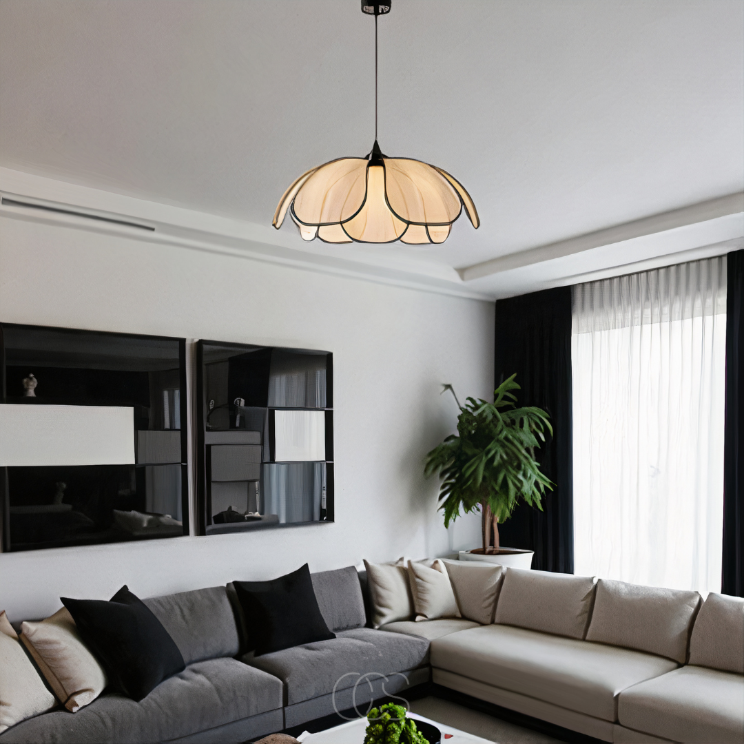 Vellina - Flower-shaped Rattan Pendant Lamp with Black Accents