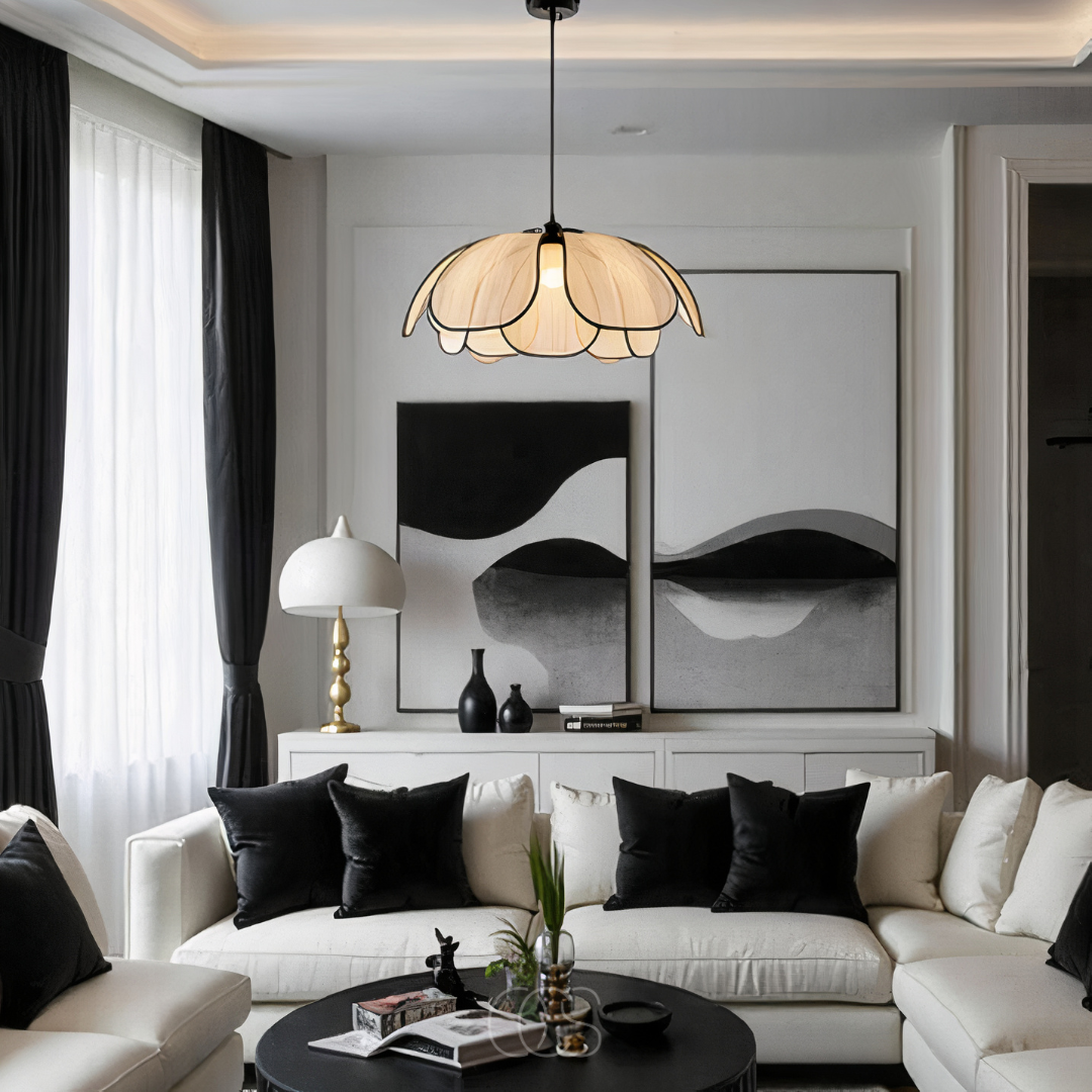 Vellina - Flower-shaped Rattan Pendant Lamp with Black Accents