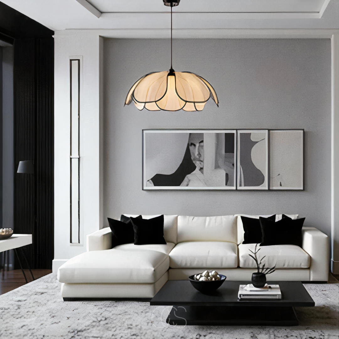 Vellina - Flower-shaped Rattan Pendant Lamp with Black Accents