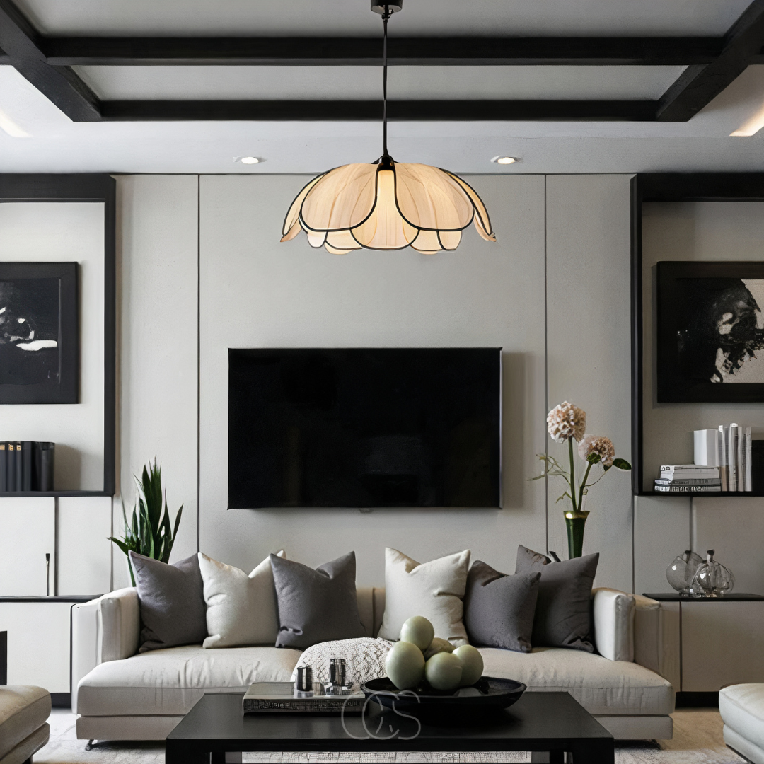 Vellina - Flower-shaped Rattan Pendant Lamp with Black Accents