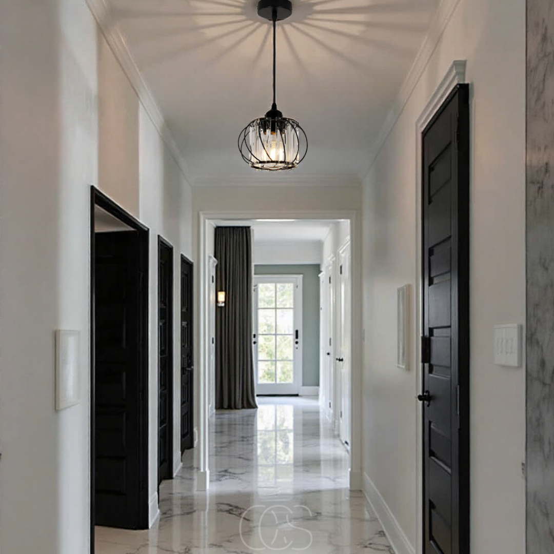 Vellina - Nordic Pendant Lamp with Spherical Glass - Black Design