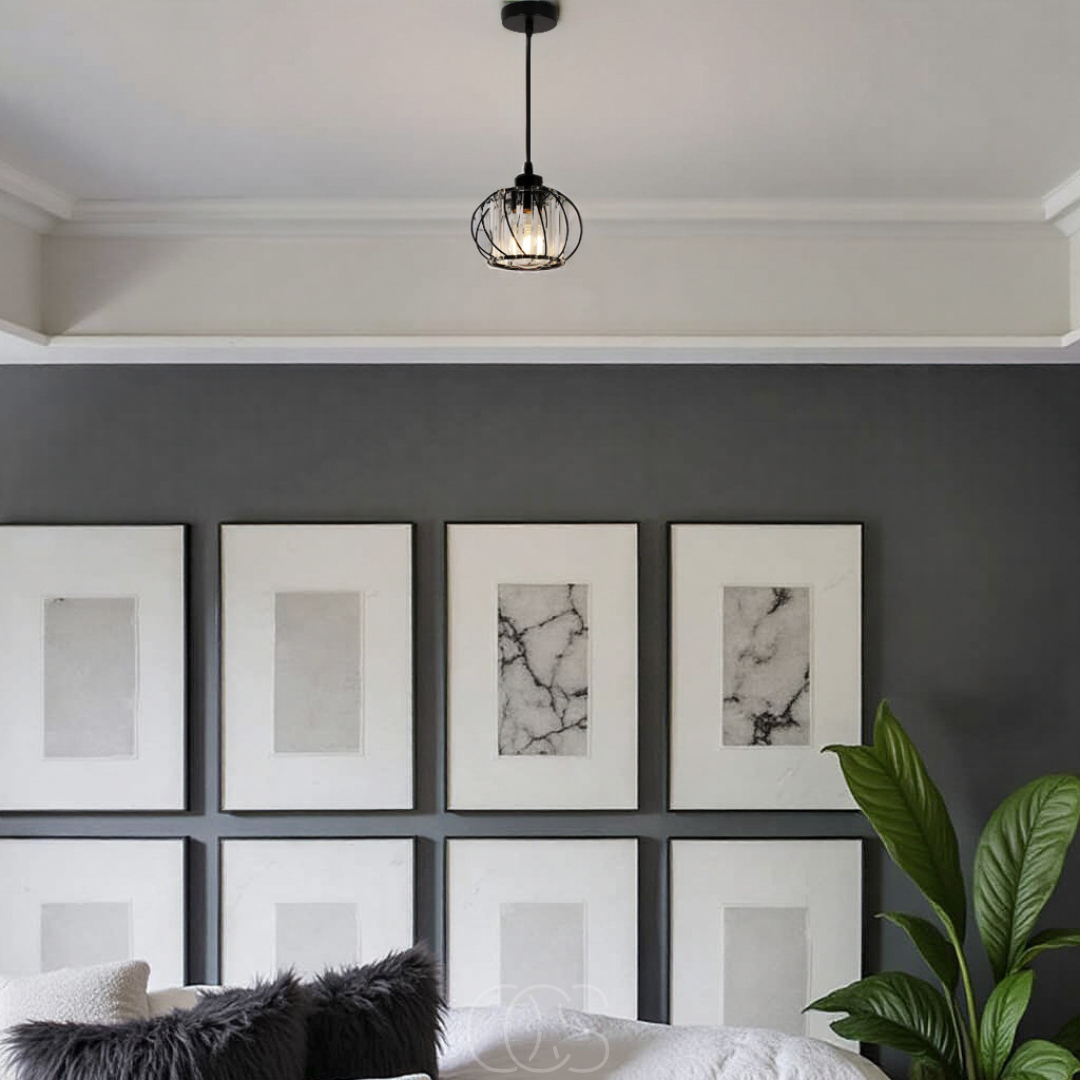 Vellina - Nordic Pendant Lamp with Spherical Glass - Black Design