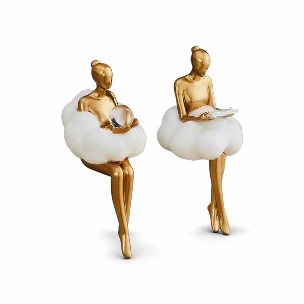 Vellina - Reading Woman on Cloud Sculpture - Resin Art Object