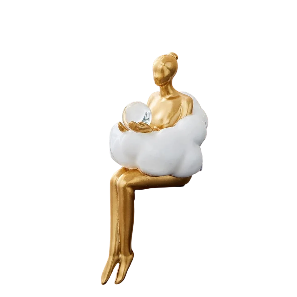 Vellina - Reading Woman on Cloud Sculpture - Resin Art Object