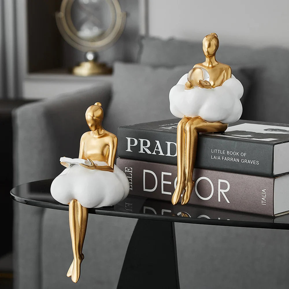 Vellina - Reading Woman on Cloud Sculpture - Resin Art Object