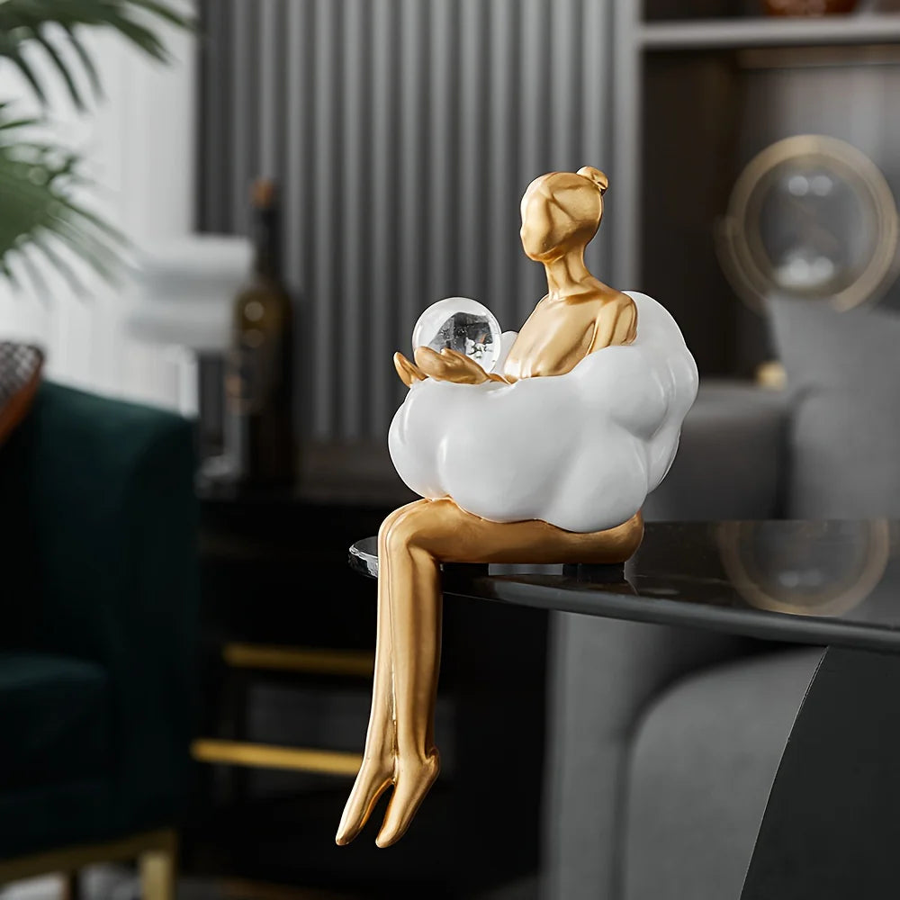 Vellina - Reading Woman on Cloud Sculpture - Resin Art Object