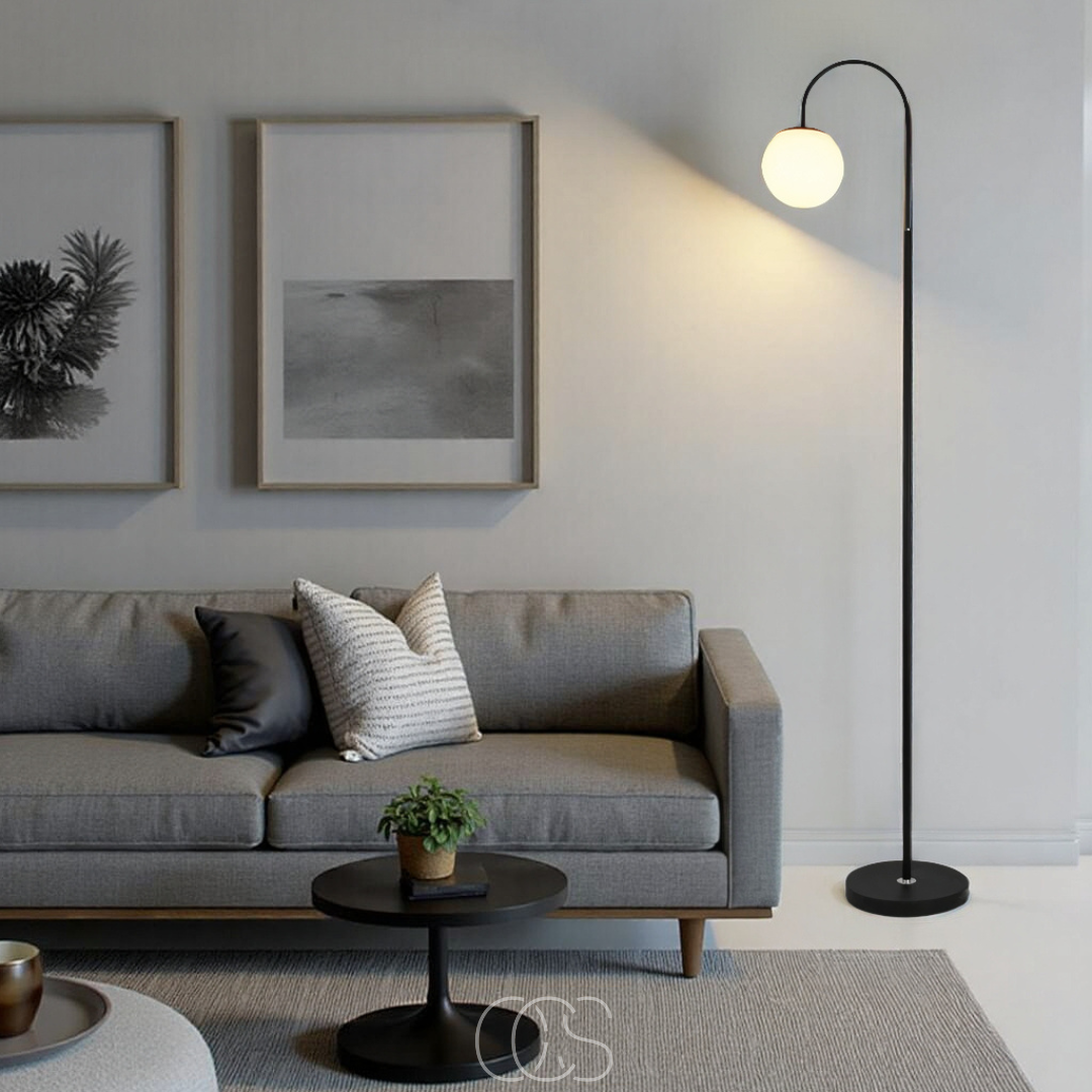 Vellina - Standing lamp with globe - Metal & Glass floor lamp