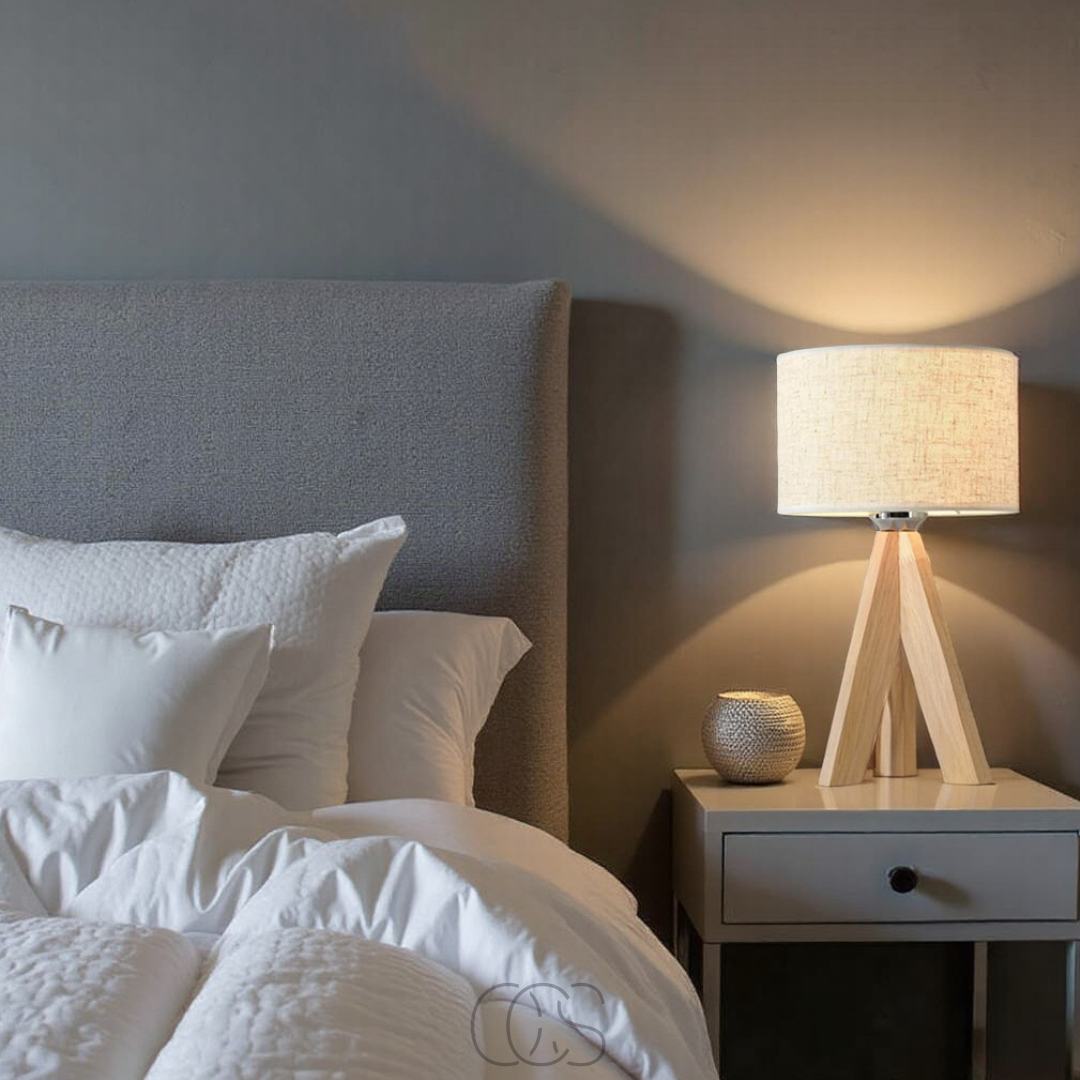 Vellina - Table Lamp - Natural Wood and Fabric Shade