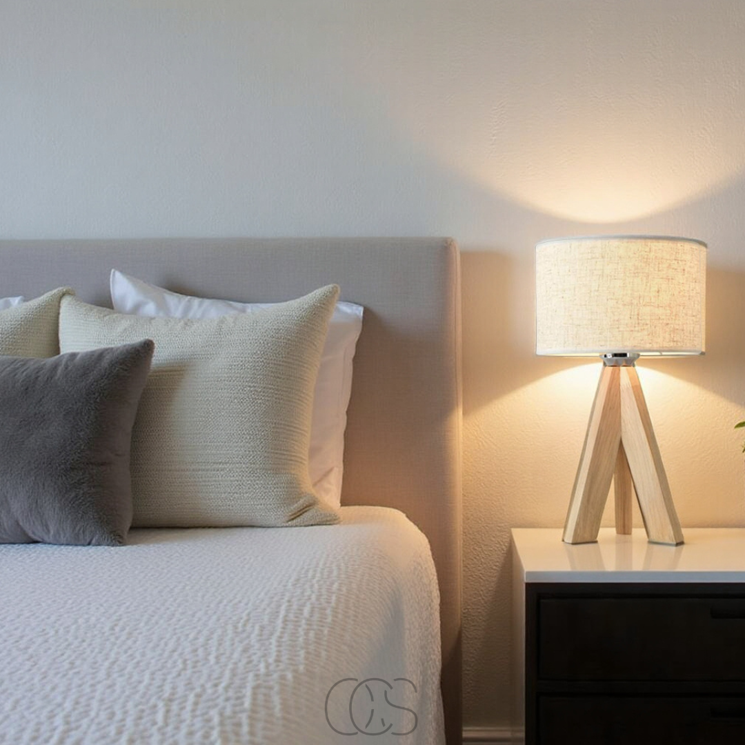 Vellina - Table Lamp - Natural Wood and Fabric Shade