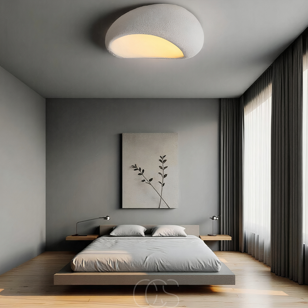 Vellina - Wabi-Sabi Fabric Ceiling Lamp - Polyform & Resin