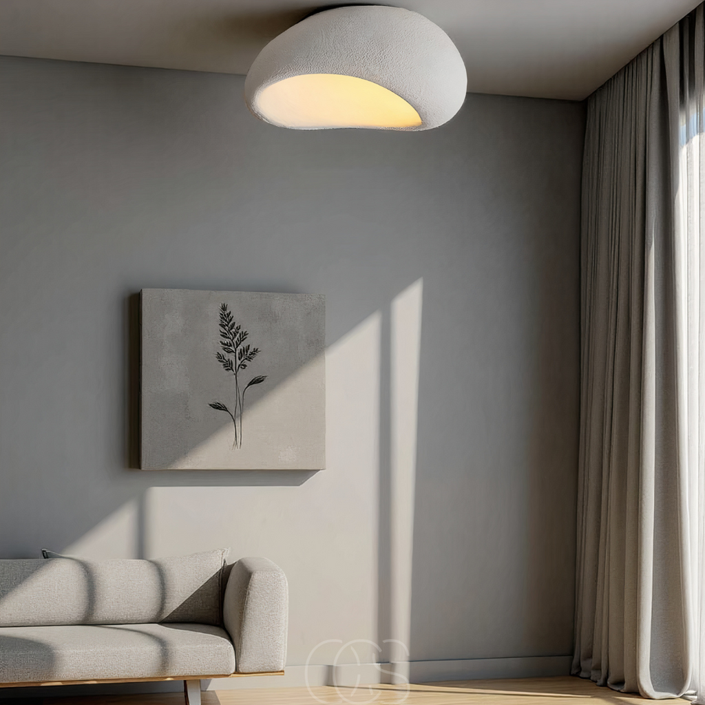 Vellina - Wabi-Sabi Fabric Ceiling Lamp - Polyform & Resin