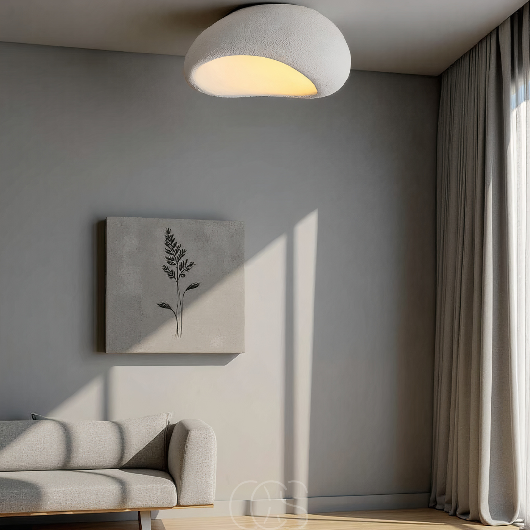 Vellina - Wabi-Sabi Fabric Ceiling Lamp - Polyform & Resin