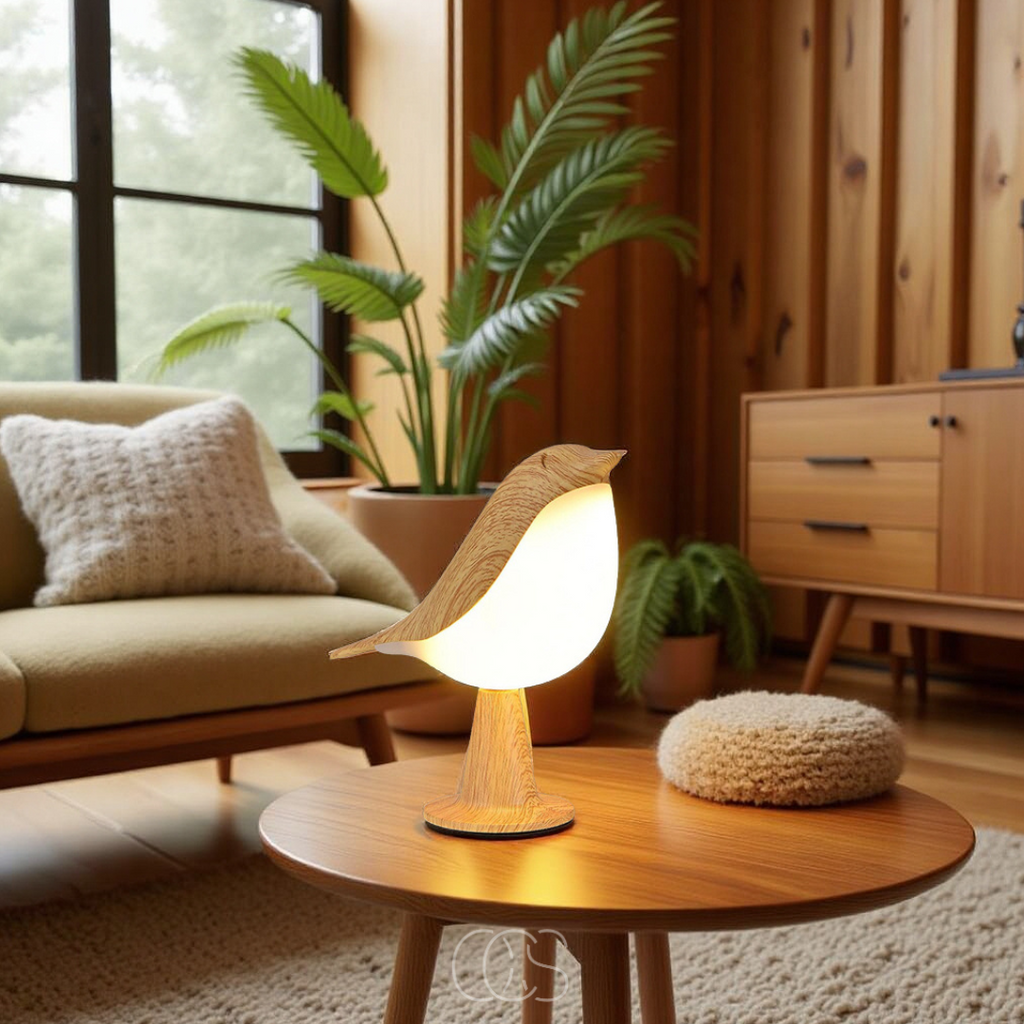 Vellina - Wooden Bird Lamp - Wireless Table Lamp with Warm Light