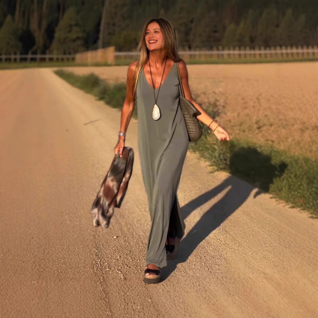 Robe Longue Noire Éclat Solaire – Élégance Minimaliste & Liberté