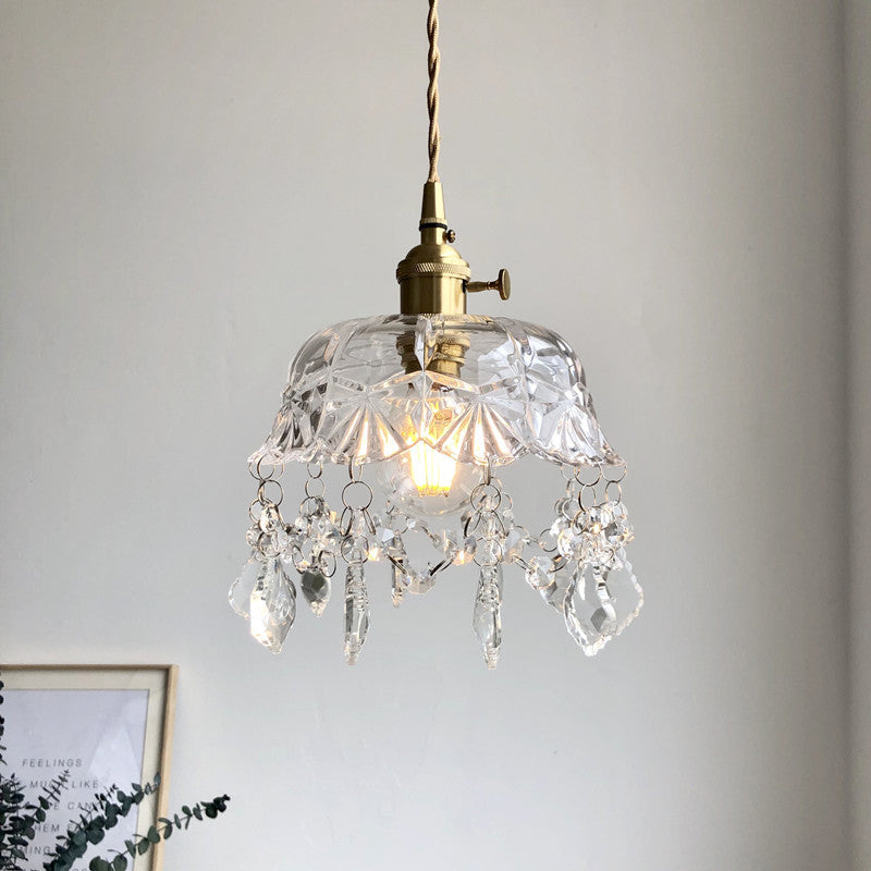 Antique Style Crystal and Glass Stone Pendant Chandelier